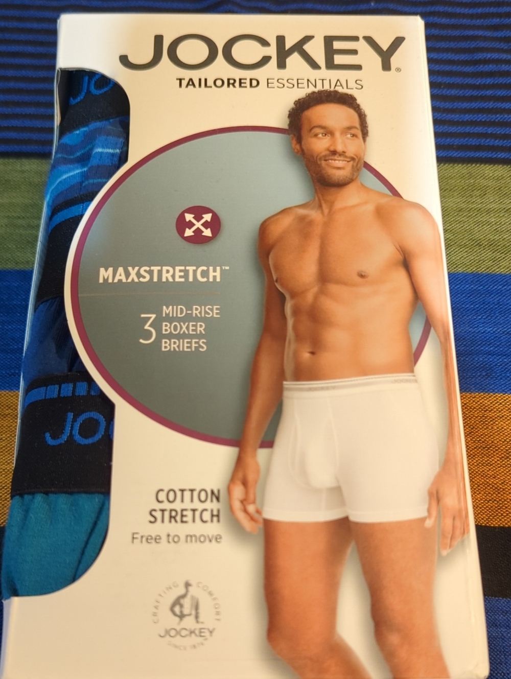 Jockey Men’s MaxStretch Mid-Rise Boxer Briefs XL – Blue & Black (3-Pack)